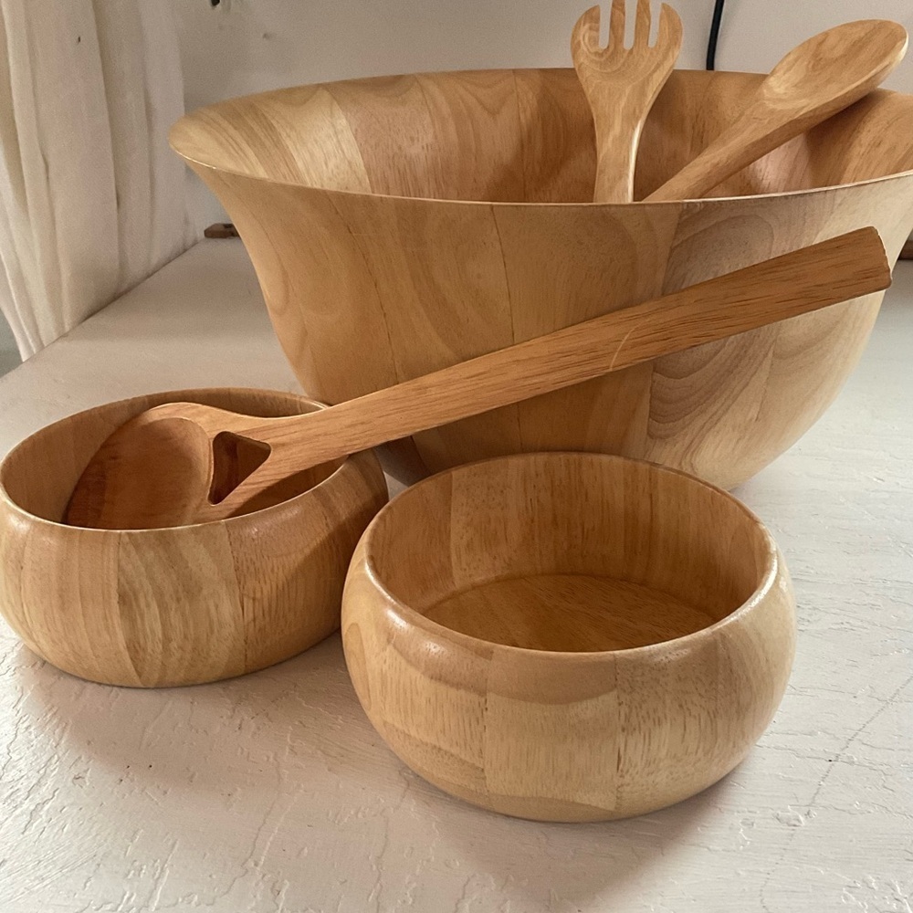 Clay Art Wooden Salad Bowls Set Serving Serveware Utensils‎ Dishes - Picture 2 of 11